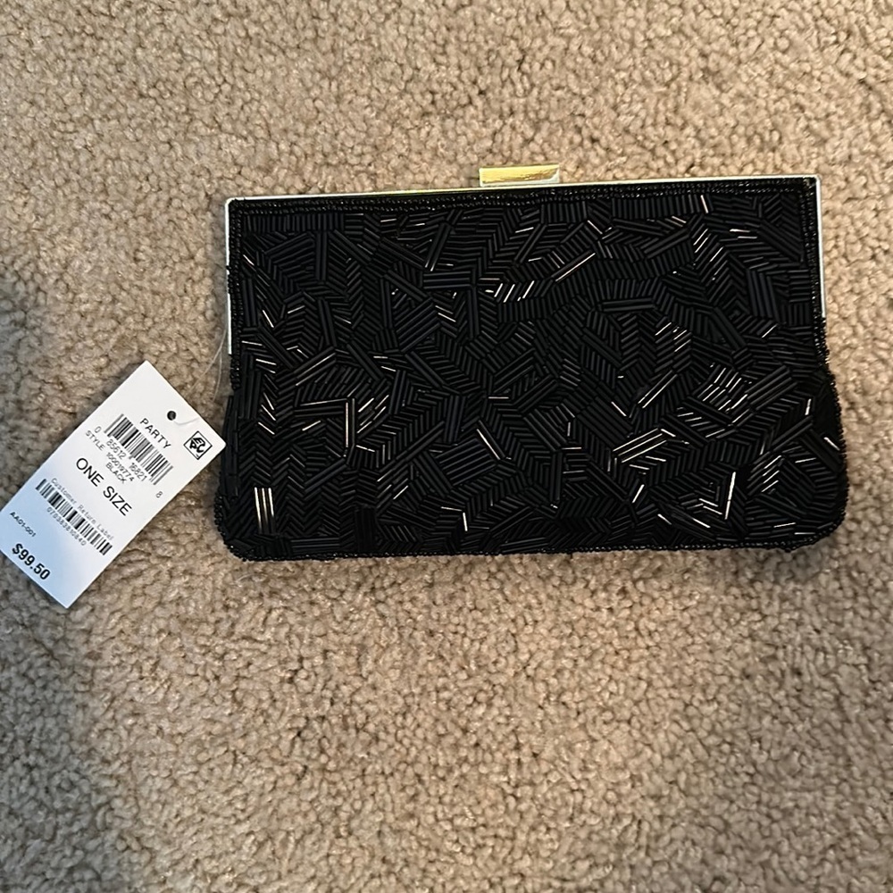 NWT black beaded convertible clutch to crossbody INC